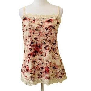 Ann Taylor Pink Floral Cami Adjustable Straps Lace Trim Size XL